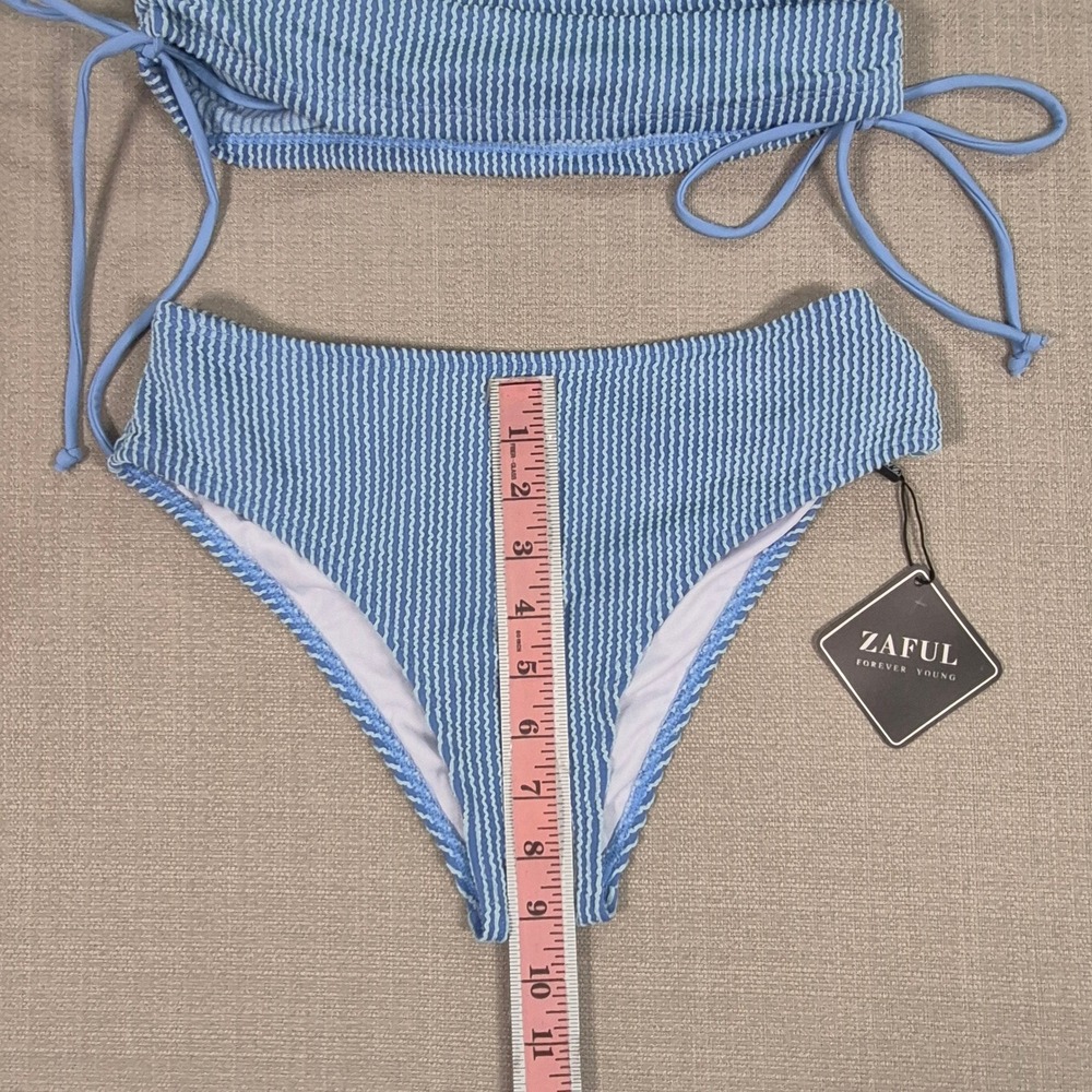 Zaful Womens Blue White Strapless Tankini Tummy Control Swimsuit Set Size S NWT - Picture 6 of 8